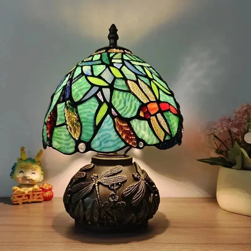 8inch 20cm Stained Glass Flower Lampshade Vintage Tiffany Table Lamp - CTL