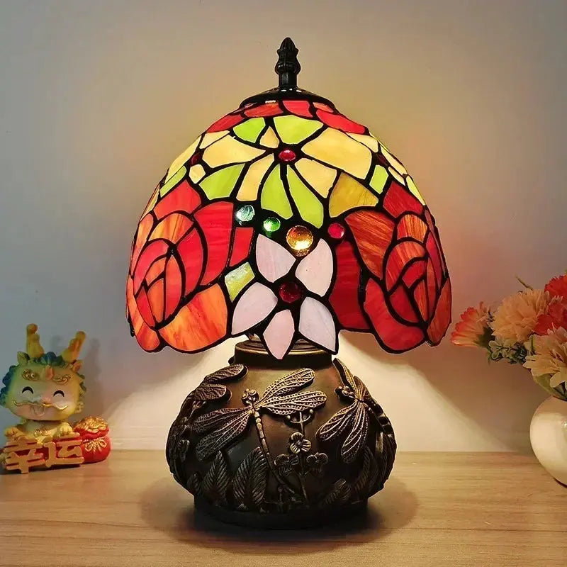 8inch 20cm Stained Glass Flower Lampshade Vintage Tiffany Table Lamp - CTL