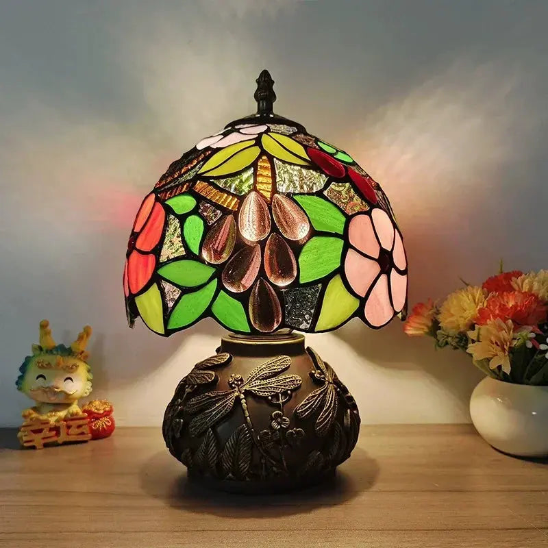 8inch 20cm Stained Glass Flower Lampshade Vintage Tiffany Table Lamp - CTL