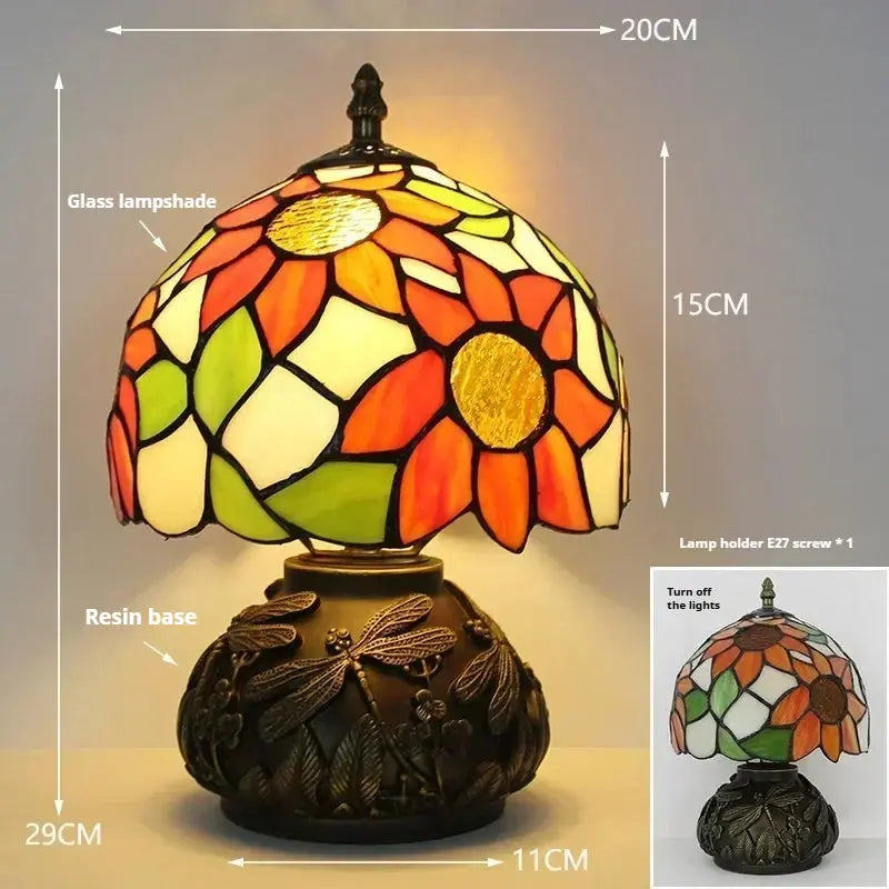 8inch 20cm Stained Glass Flower Lampshade Vintage Tiffany Table Lamp - CTL