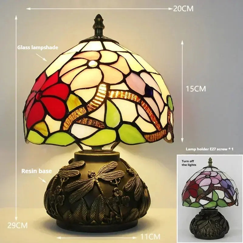 8inch 20cm Stained Glass Flower Lampshade Vintage Tiffany Table Lamp - CTL