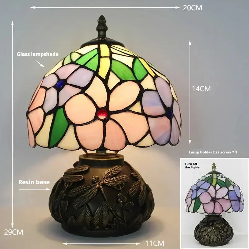 8inch 20cm Stained Glass Flower Lampshade Vintage Tiffany Table Lamp - CTL
