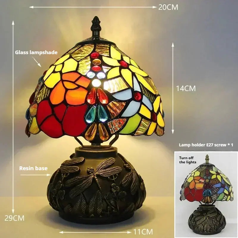8inch 20cm Stained Glass Flower Lampshade Vintage Tiffany Table Lamp - CTL