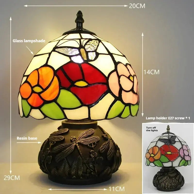 8inch 20cm Stained Glass Flower Lampshade Vintage Tiffany Table Lamp - CTL