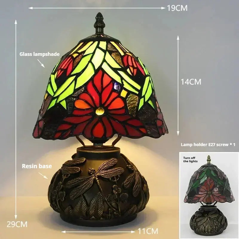 8inch 20cm Stained Glass Flower Lampshade Vintage Tiffany Table Lamp - CTL
