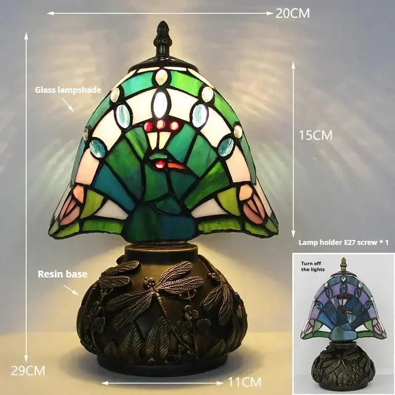 8inch 20cm Stained Glass Flower Lampshade Vintage Tiffany Table Lamp - CTL