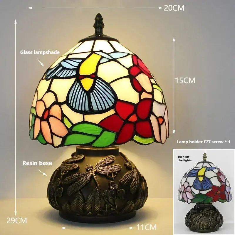 8inch 20cm Stained Glass Flower Lampshade Vintage Tiffany Table Lamp - CTL