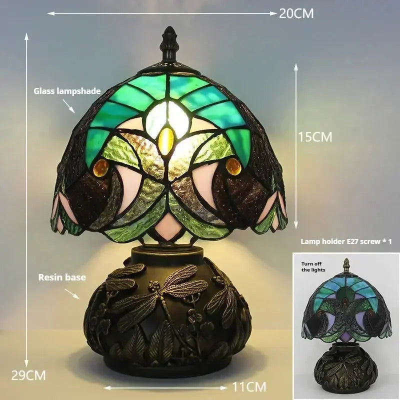 8inch 20cm Stained Glass Flower Lampshade Vintage Tiffany Table Lamp - CTL