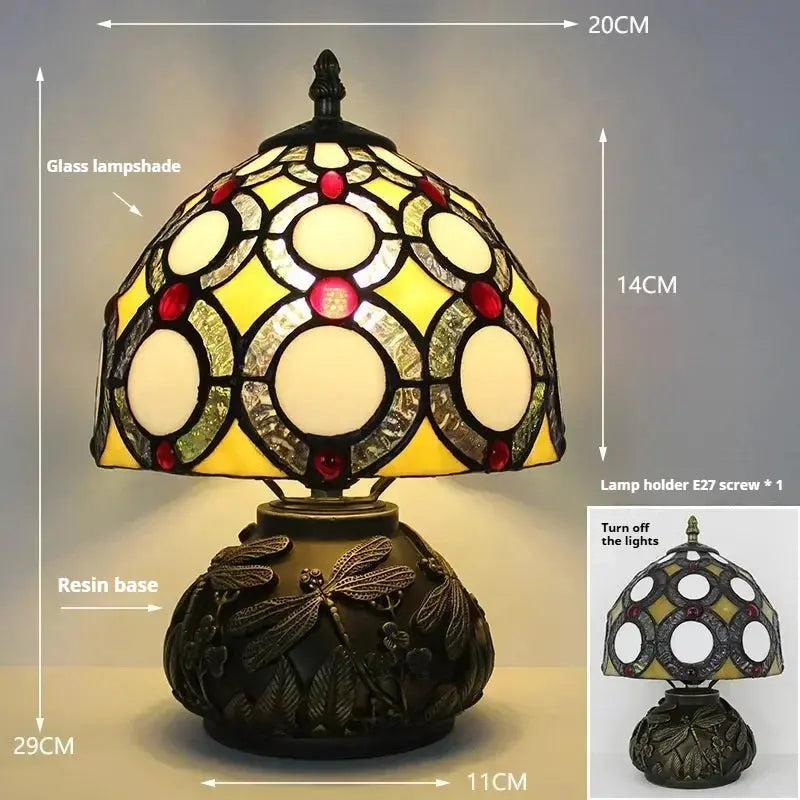 8inch 20cm Stained Glass Flower Lampshade Vintage Tiffany Table Lamp - CTL