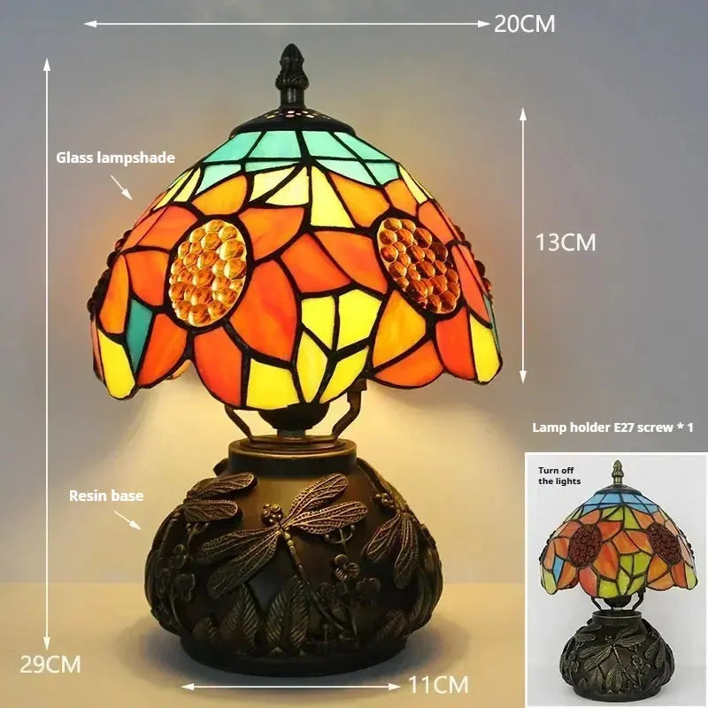 8inch 20cm Stained Glass Flower Lampshade Vintage Tiffany Table Lamp - CTL
