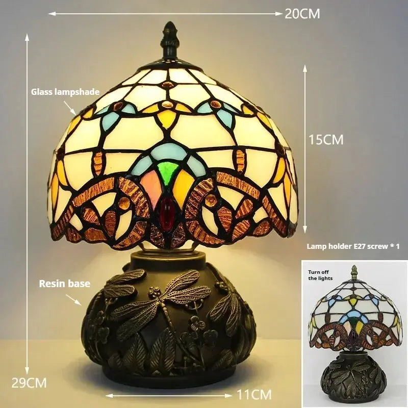 8inch 20cm Stained Glass Flower Lampshade Vintage Tiffany Table Lamp - CTL