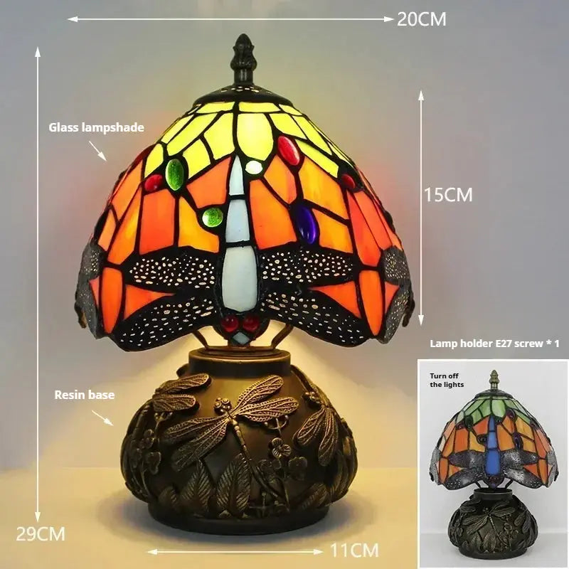 8inch 20cm Stained Glass Flower Lampshade Vintage Tiffany Table Lamp - CTL