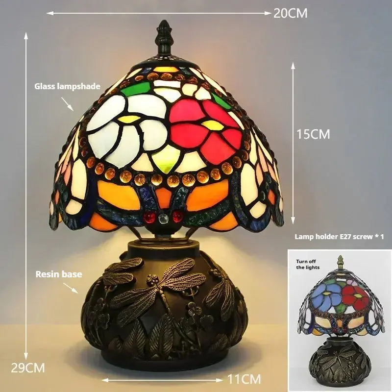 8inch 20cm Stained Glass Flower Lampshade Vintage Tiffany Table Lamp - CTL