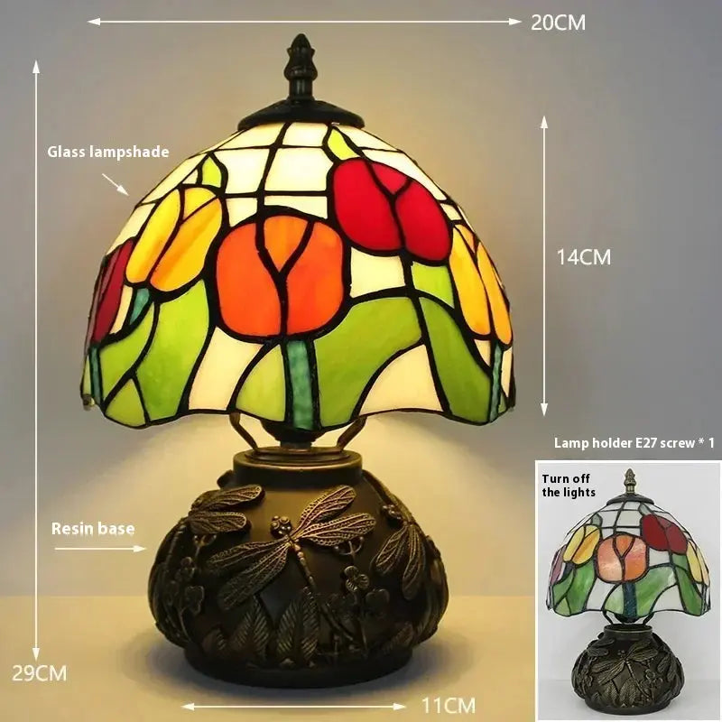 8inch 20cm Stained Glass Flower Lampshade Vintage Tiffany Table Lamp - CTL