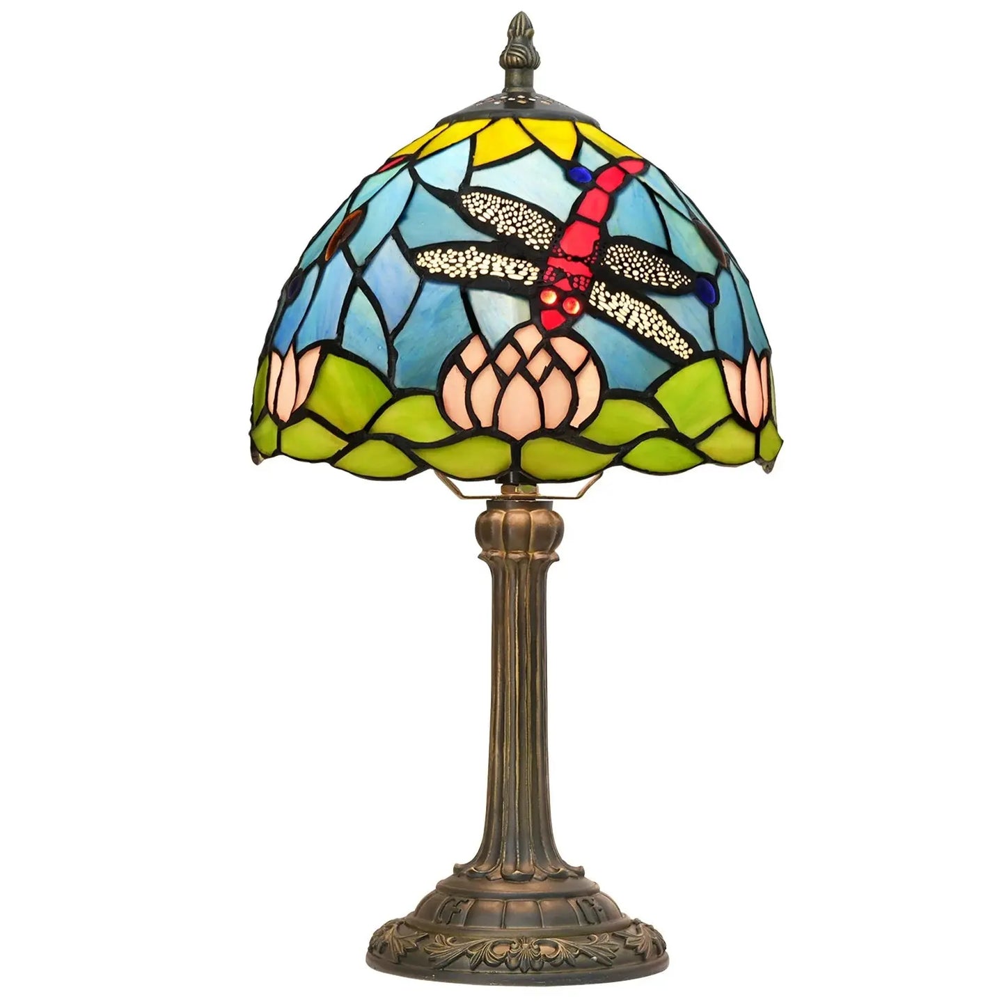 8inch 20cm Stained Glass Garden Lotus Lampshade Tiffany Dragonfly Table Lamp - CTL