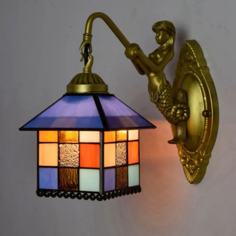 8inch Stained Glass Little House Lampshade Tiffany Wall Sconce - CTL