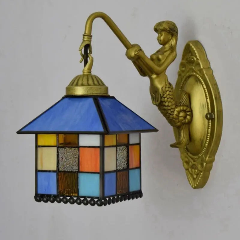 8inch Stained Glass Little House Lampshade Tiffany Wall Sconce - CTL