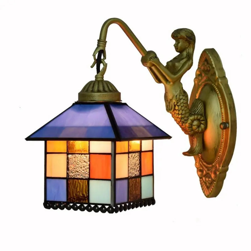 8inch Stained Glass Little House Lampshade Tiffany Wall Sconce - CTL