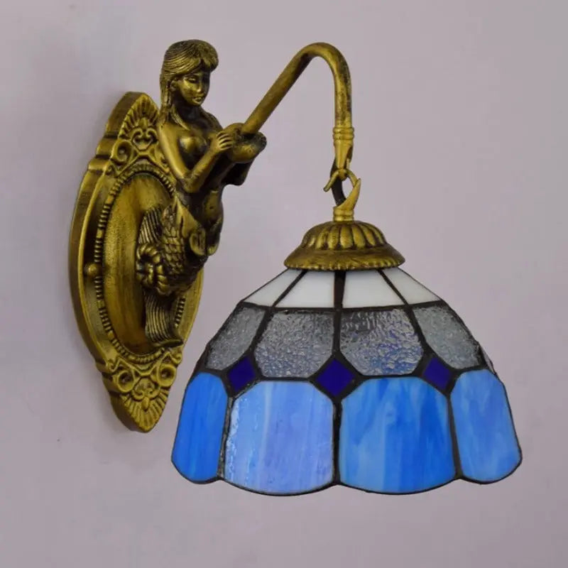 8inch Stained Glass Blue Lampshade Small Tiffany Sconce - CTL