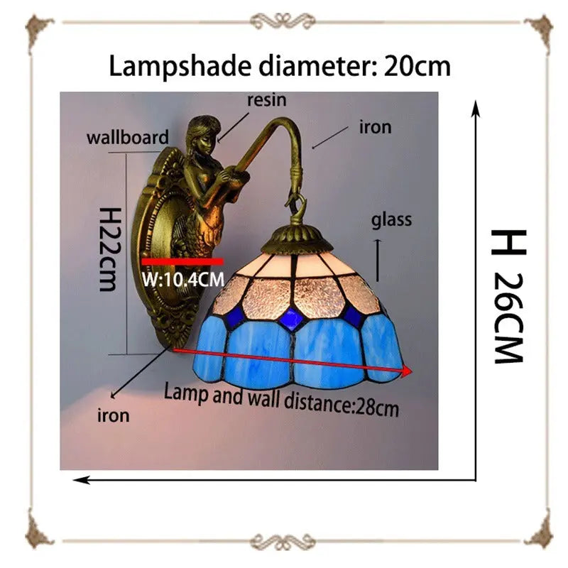 8inch Stained Glass Blue Lampshade Small Tiffany Sconce - CTL