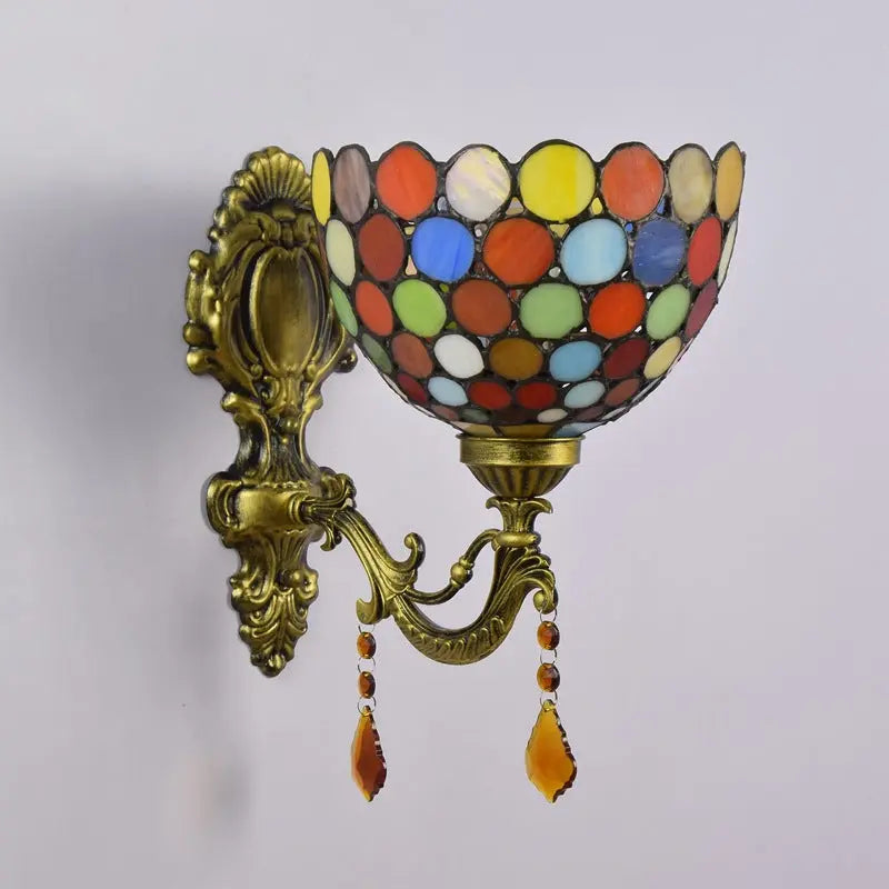 Antique Tiffany Style Lamp Stained Glass Bohemia Lampshade Wall Sconce - CTL