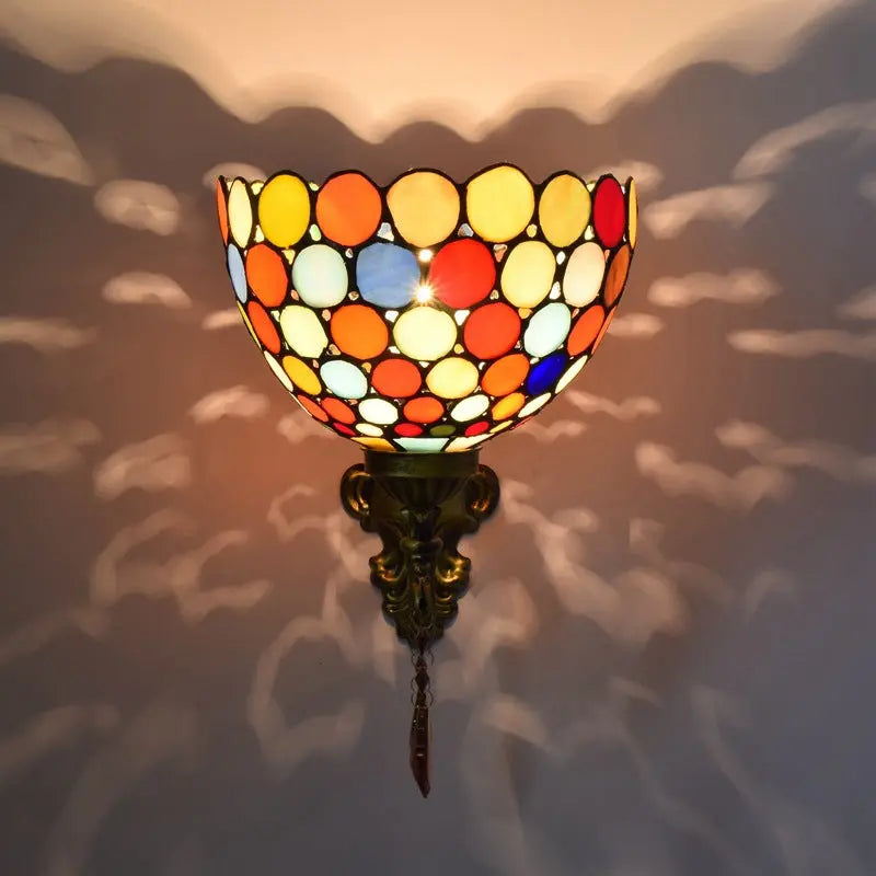 Antique Tiffany Style Lamp Stained Glass Bohemia Lampshade Wall Sconce - CTL
