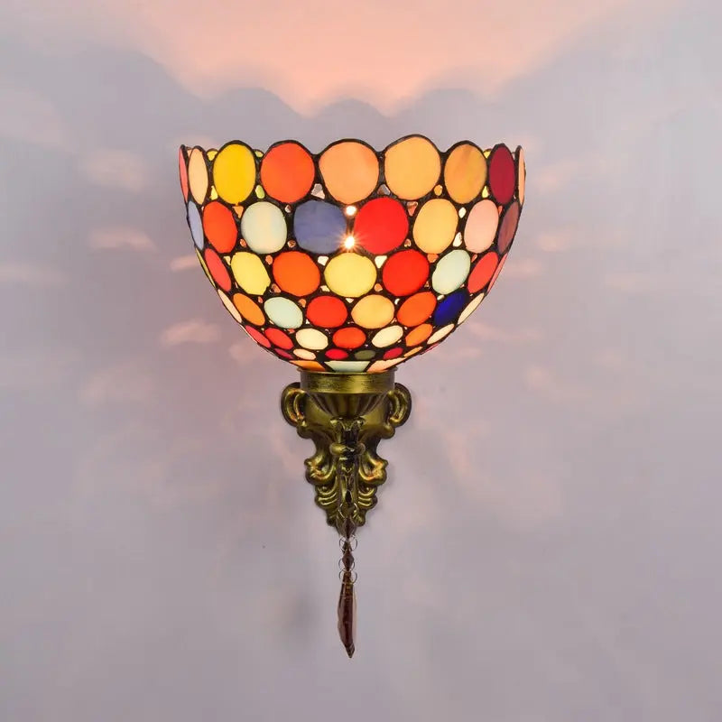 Antique Tiffany Style Lamp Stained Glass Bohemia Lampshade Wall Sconce - CTL
