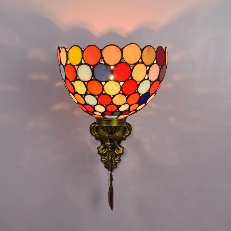 Antique Tiffany Style Lamp Stained Glass Bohemia Lampshade Wall Sconce - CTL