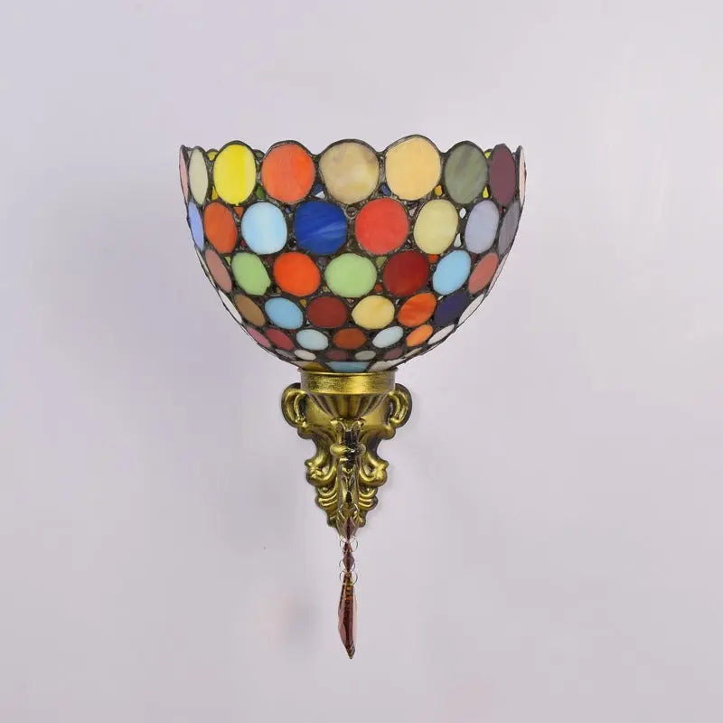 Antique Tiffany Style Lamp Stained Glass Bohemia Lampshade Wall Sconce - CTL