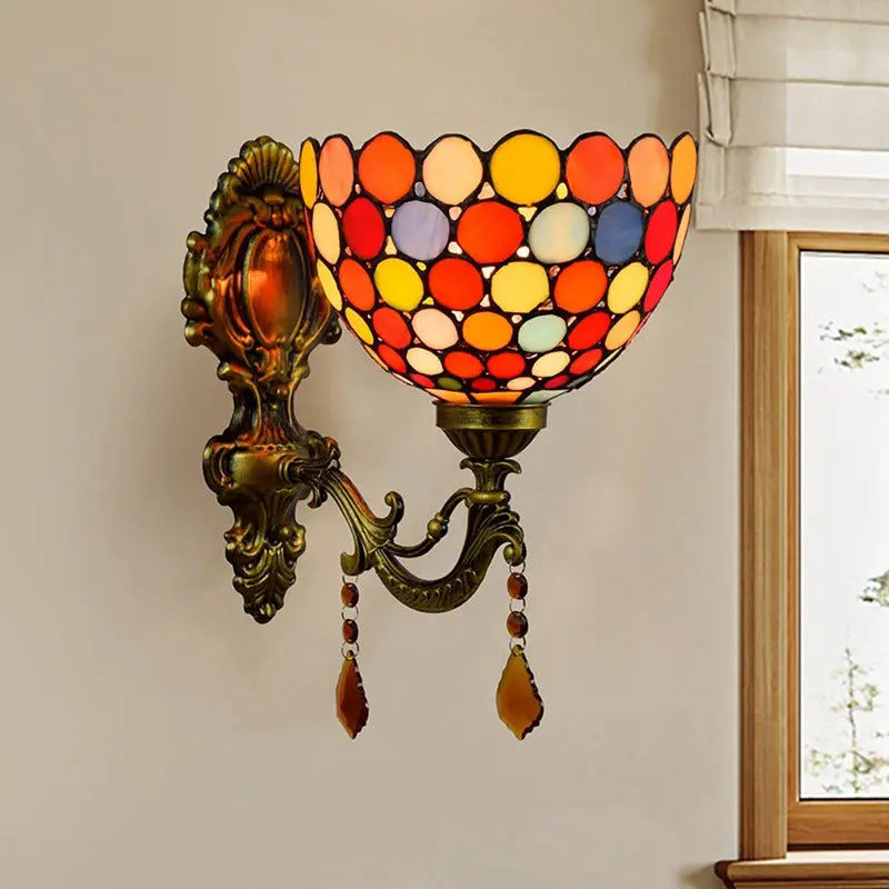 Antique Tiffany Style Lamp Stained Glass Bohemia Lampshade Wall Sconce - CTL