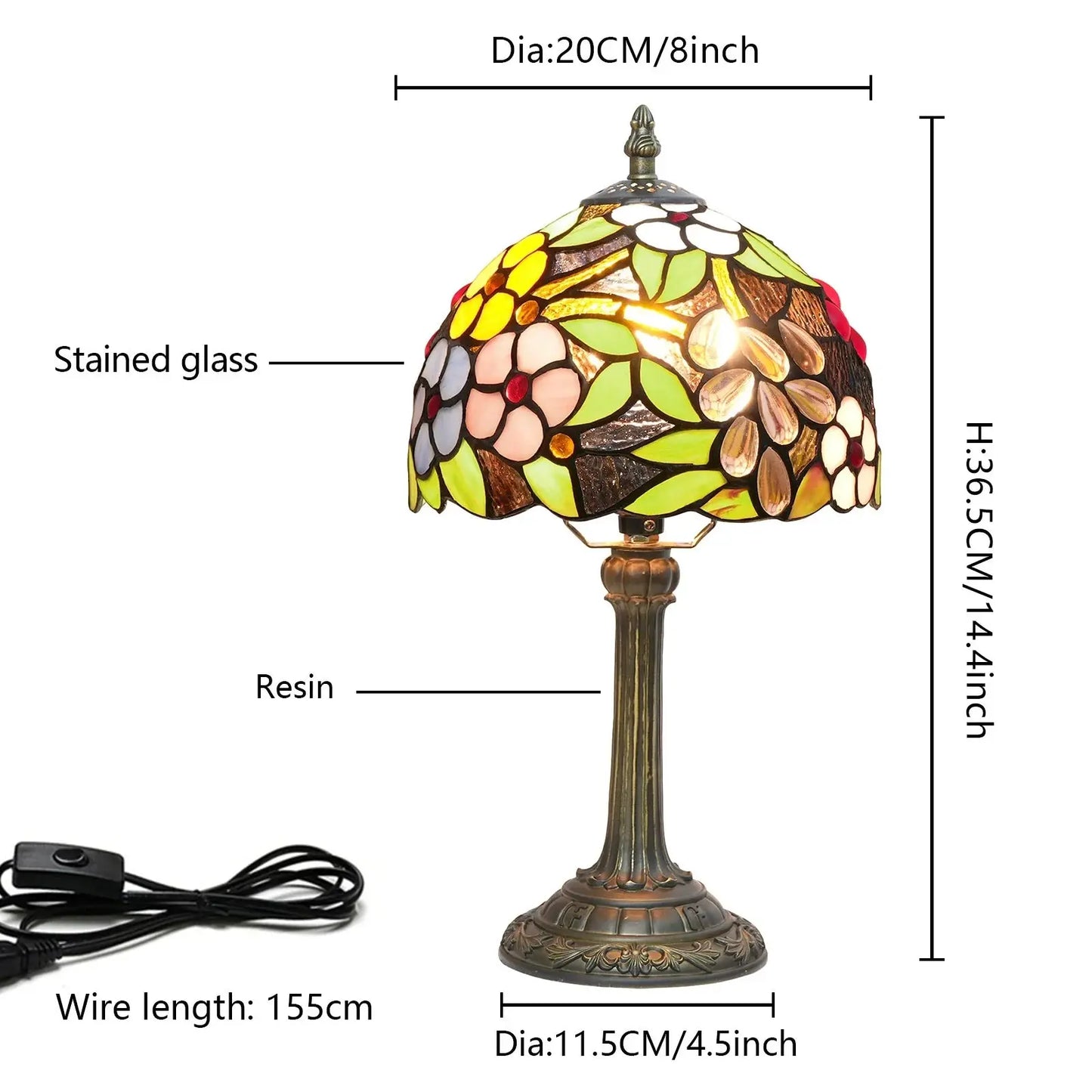 8inch 20cm Tiffany Stained Glass Garden Grape Flower Lampshade Vintage Table Lamp - CTL