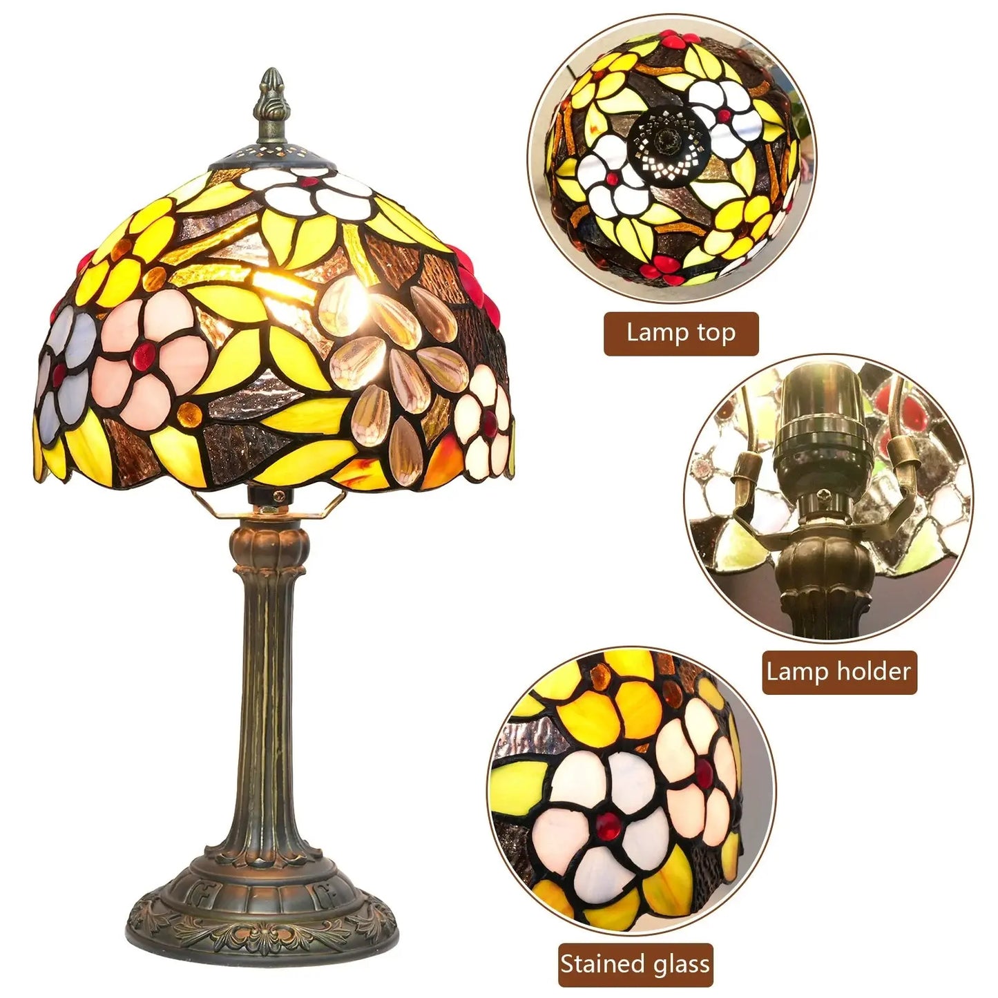 8inch 20cm Tiffany Stained Glass Garden Grape Flower Lampshade Vintage Table Lamp - CTL