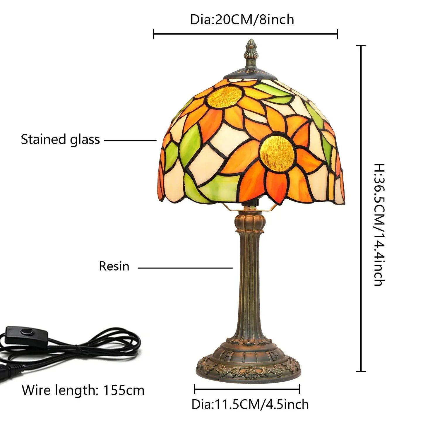 8inch 20cm Tiffany Stained Glass Garden Sun Flower Lampshade Table Lamp - CTL
