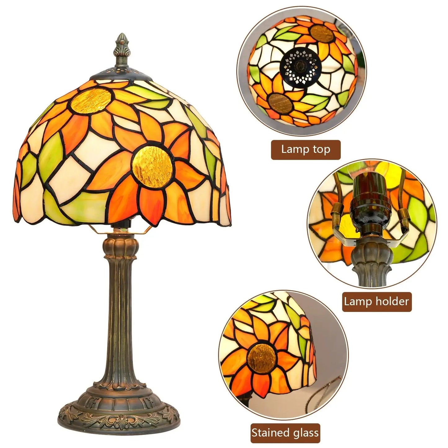 8inch 20cm Tiffany Stained Glass Garden Sun Flower Lampshade Table Lamp - CTL