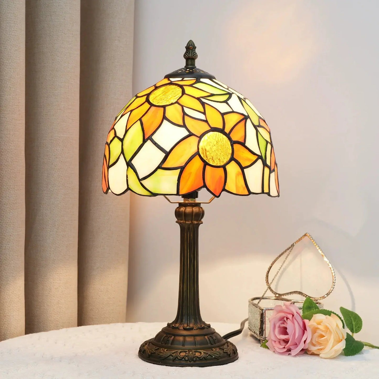 8inch 20cm Tiffany Stained Glass Garden Sun Flower Lampshade Table Lamp - CTL