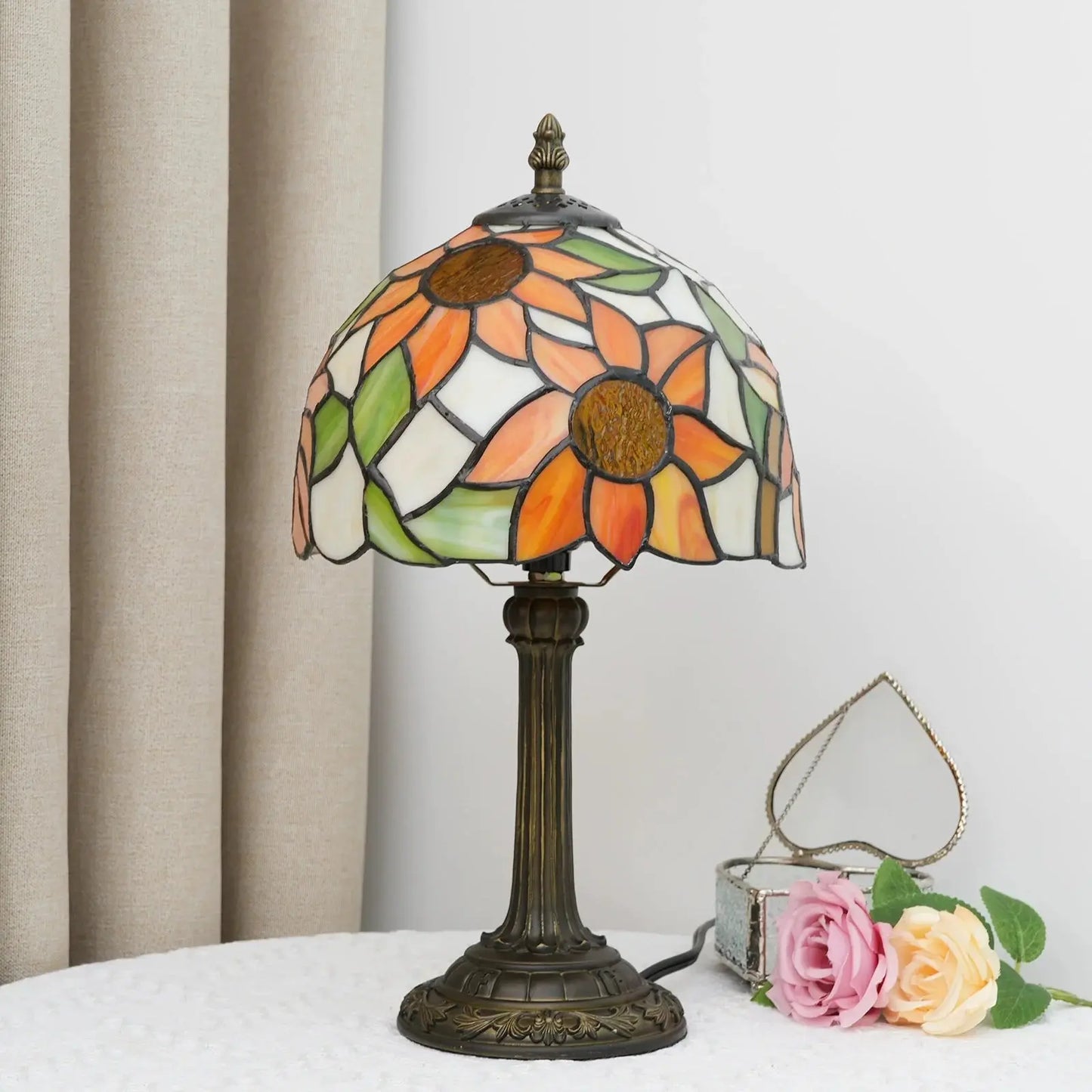 8inch 20cm Tiffany Stained Glass Garden Sun Flower Lampshade Table Lamp - CTL