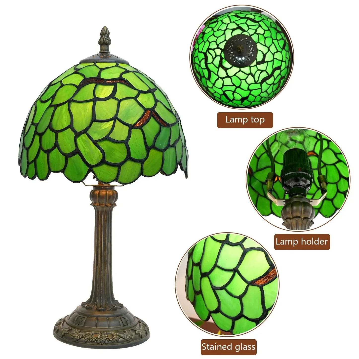 8inch 20cm Tiffany Stained Glass Green Leaf Lampshade Bedroom Bedside Table Lamp - CTL