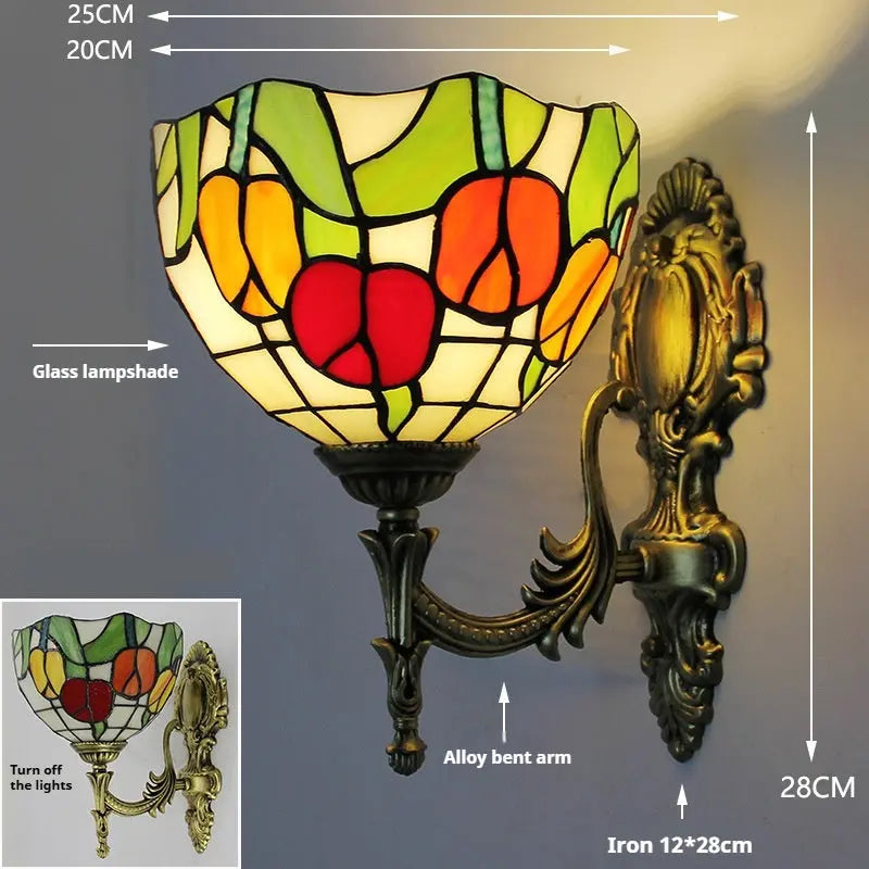 8inch 20cm Tiffany Stained Glass Red Tulip Lampshade Vintage Wall Lamp - CTL