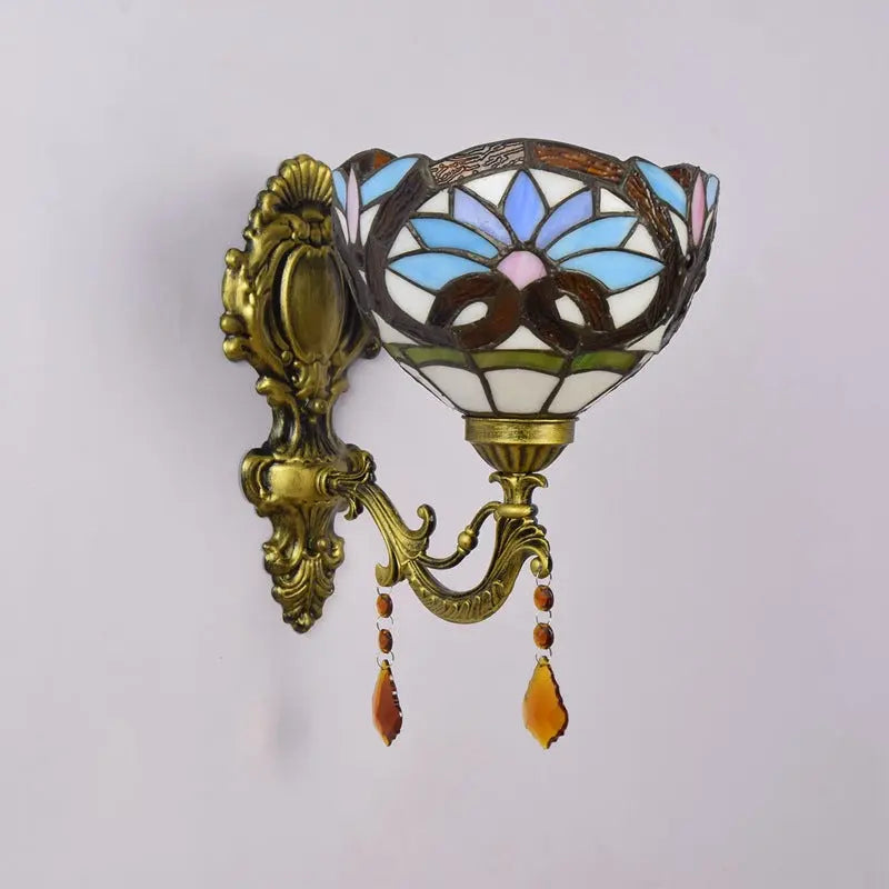 8inch Antique Tiffany Style Lamp Stained Glass Pastoral Floral Lampshade Wall Sconce - CTL