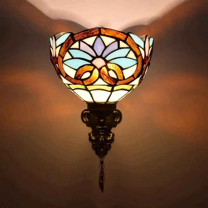 8inch Antique Tiffany Style Lamp Stained Glass Pastoral Floral Lampshade Wall Sconce - CTL