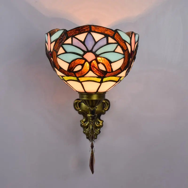 8inch Antique Tiffany Style Lamp Stained Glass Pastoral Floral Lampshade Wall Sconce - CTL