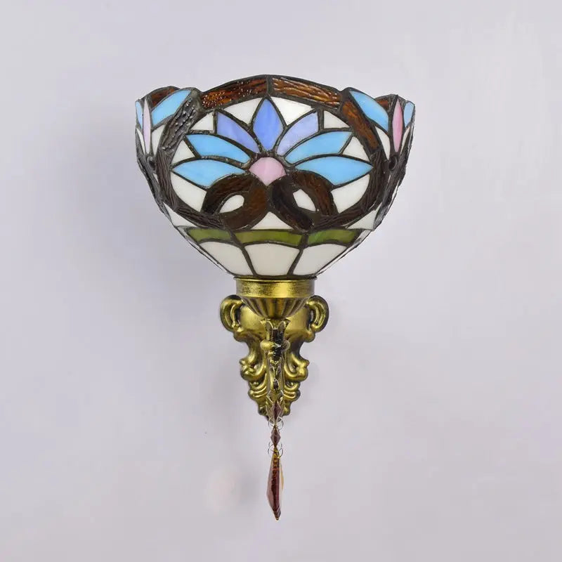 8inch Antique Tiffany Style Lamp Stained Glass Pastoral Floral Lampshade Wall Sconce - CTL