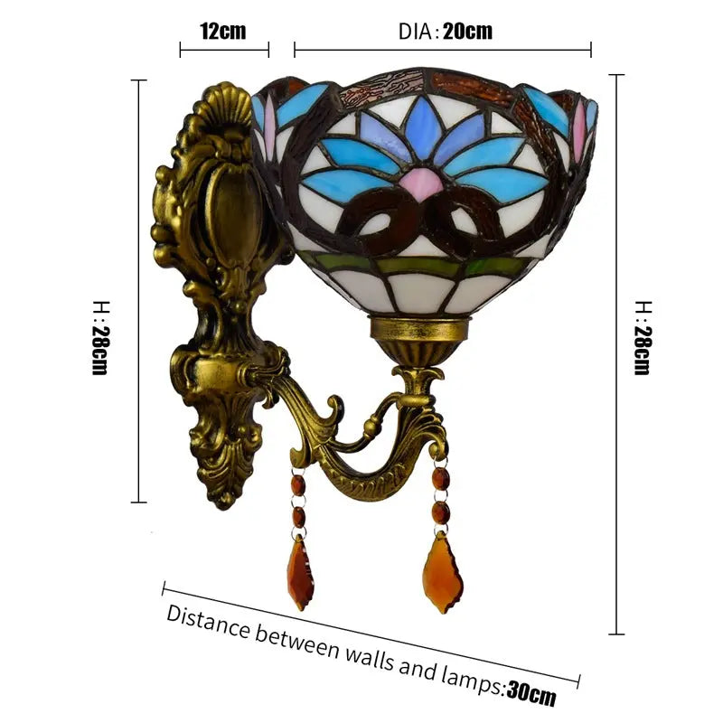 8inch Antique Tiffany Style Lamp Stained Glass Pastoral Floral Lampshade Wall Sconce - CTL