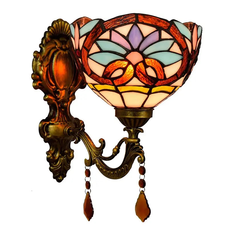 8inch Antique Tiffany Style Lamp Stained Glass Pastoral Floral Lampshade Wall Sconce - CTL