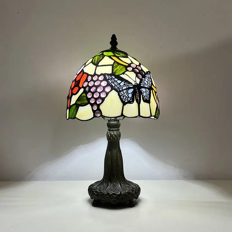 8inch 20cm Vintage Country Stained Glass Flower Dragonfly Lampshade Tiffany Table Lamp - CTL