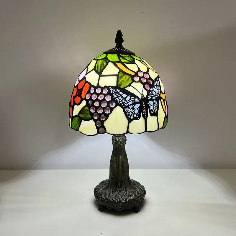 8inch 20cm Vintage Country Stained Glass Flower Dragonfly Lampshade Tiffany Table Lamp - CTL