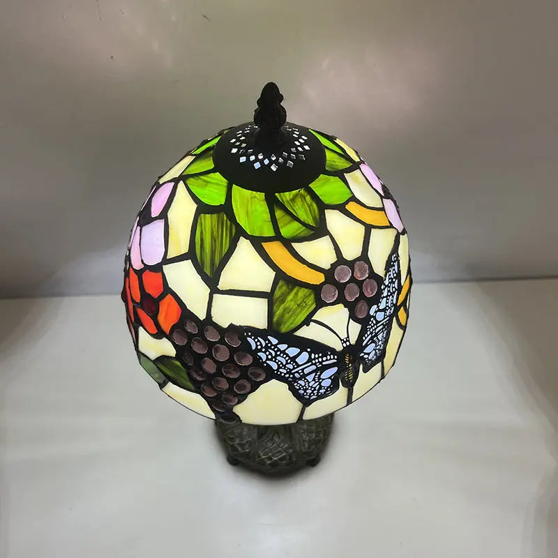 8inch 20cm Vintage Country Stained Glass Flower Dragonfly Lampshade Tiffany Table Lamp - CTL