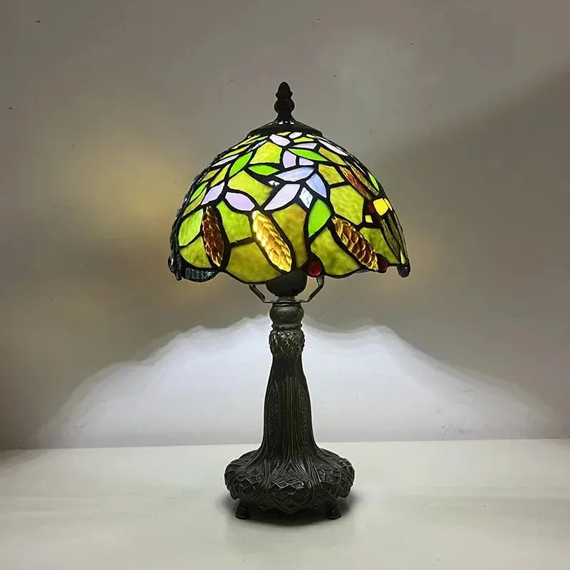 8inch 20cm Vintage Country Stained Glass Flower Dragonfly Lampshade Tiffany Table Lamp - CTL