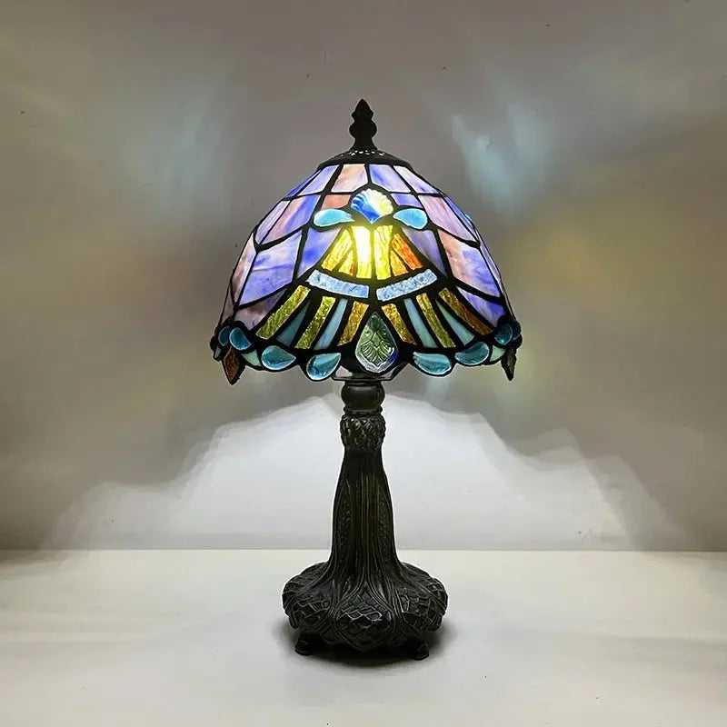 8inch 20cm Vintage Country Stained Glass Flower Dragonfly Lampshade Tiffany Table Lamp - CTL