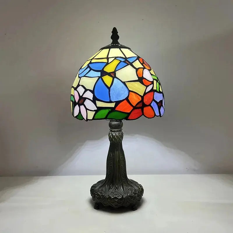 8inch 20cm Vintage Country Stained Glass Flower Dragonfly Lampshade Tiffany Table Lamp - CTL